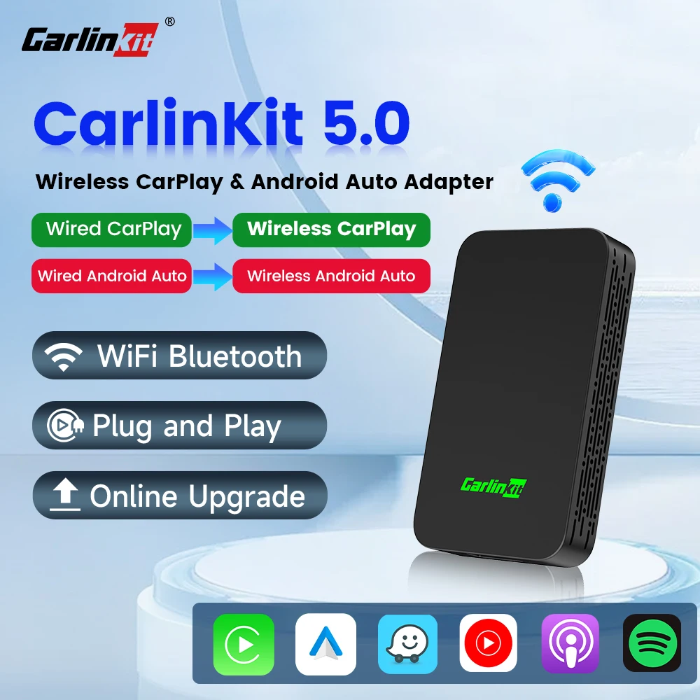 CarlinKit 5.0 Wireless CarPlay Android Auto 2 in1 Wireless Dongle for Toyota Peugeot Benz Audi Mazda Vw KIA Peugeot Waze Spotify