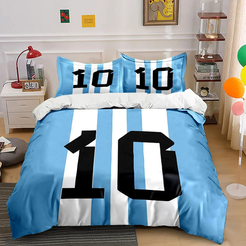 Argentina blue-white stripes with number 10 Print Bedding Set 1 Duvet Cover 2 Pillowcases for Adult and Children Luxury Gift