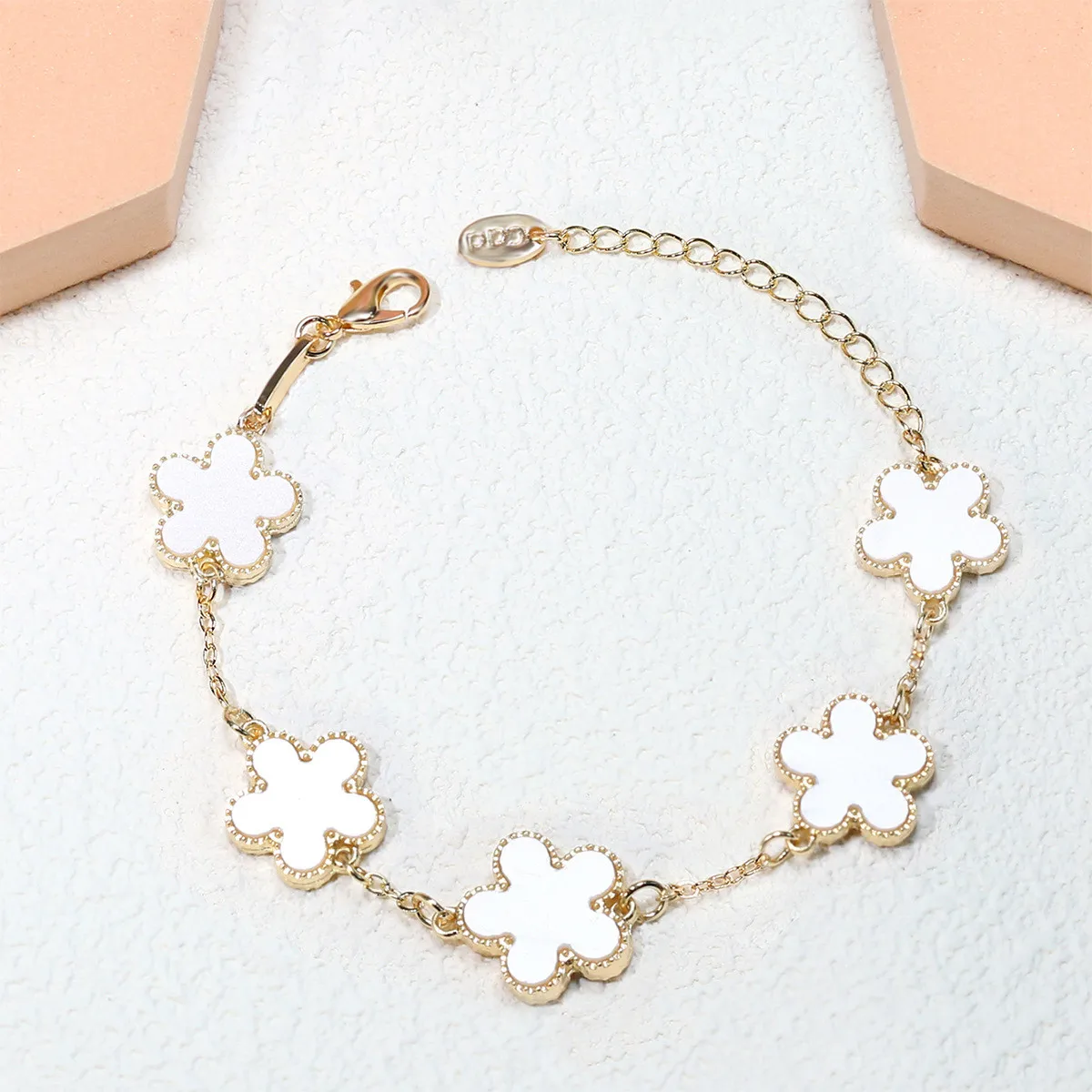 Double Side Blossom Bracelet Five Leaf Clover Flower Petal Shell Bracelet