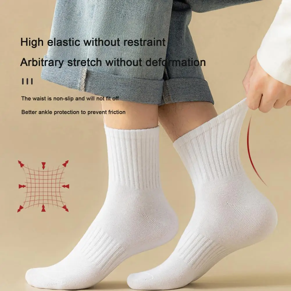 Stretchy Solid Color Socks Thickened Elastic Anti-slip Mid-tube Solid Color Matching Floor Socks for Warmth Comfort Sweat