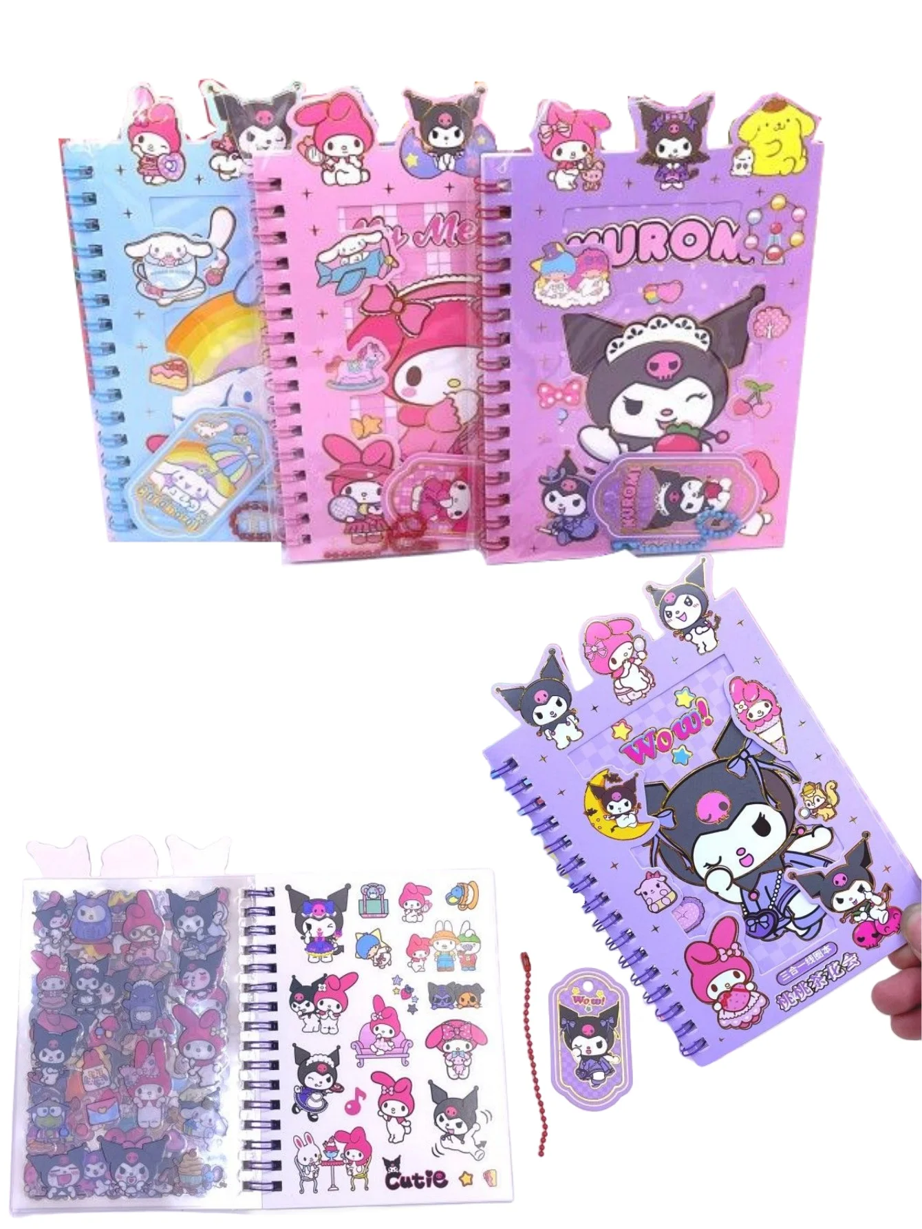 1/3pcs Kuromi MyMelody Cinnamoroll Set di adesivi Adorabile kit per diario fai da te con spirale Notebook Pendenti Regali di cancelleria per adolescenti