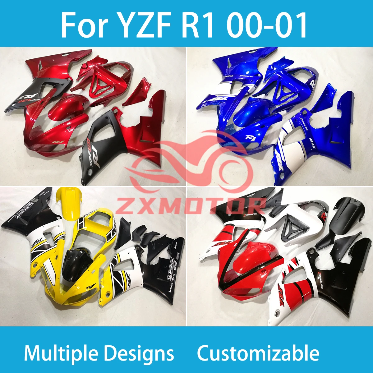 Motorcycle Fairings for Yamaha YZF R1 00 01 Aftermarket ABS Injection Dirt Bike Motorcycle Plastics Fairing Kit R 1 2000 2001