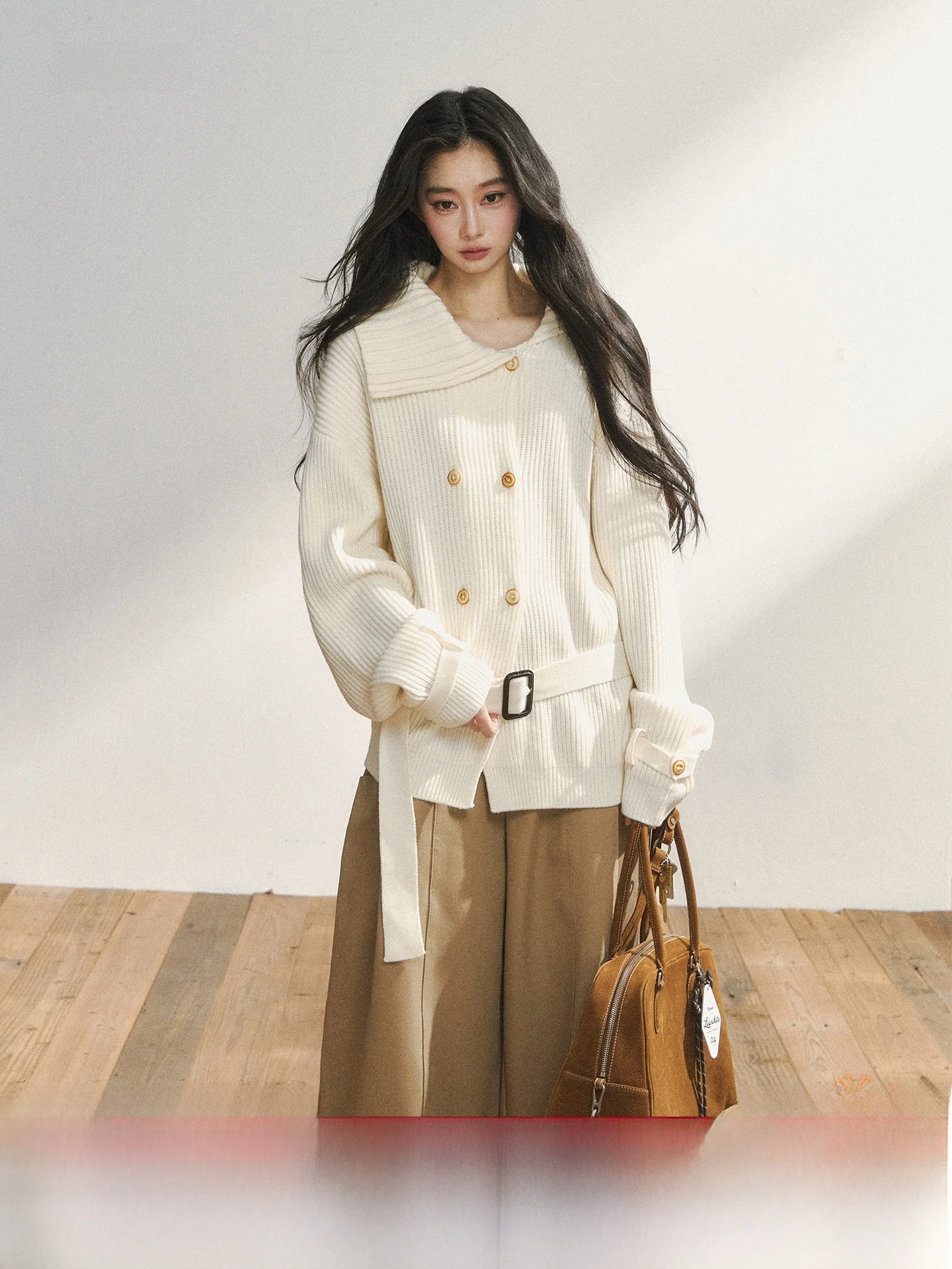 

7iftin Оригинальный дизайн, вязаный кардиган-пальто для женщин, с завязками на талии, двубортный, с длинными рукавами, элегантный, класса люкс