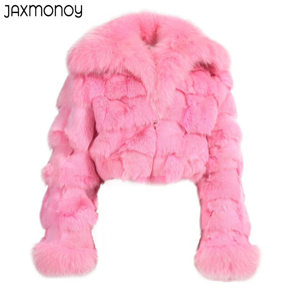 

Jaxmonoy Women's Winter Coats Real Fox Fur Turn-Down Collar Jacket 2022 New Style Ladies Fashion Natural Fur Zipper Outerwear