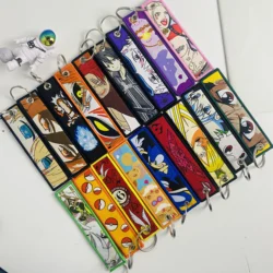 Embroidered Tag keys Car Keychains for Motorcycles Men Keyring Japanese Anime Women Men Novel Fashion Jewelry Accessories Gifts