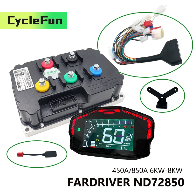 

6KW-8KW FarDriver ND72850 450A BLDC Sine Wave Controller With DKD Display For Electric Motorcycles Scooter E-Bike Accessories