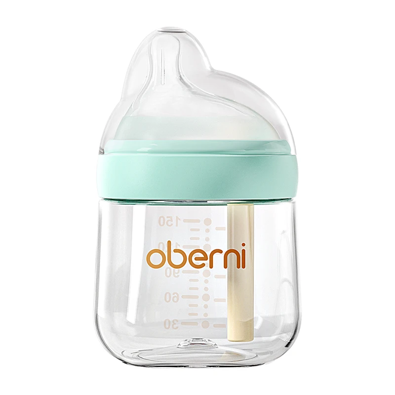 Oberni a new vent baby glass milk bottle anti colic feeding bottle for newborn baby 150ml 5OZ that mimics breast nipple