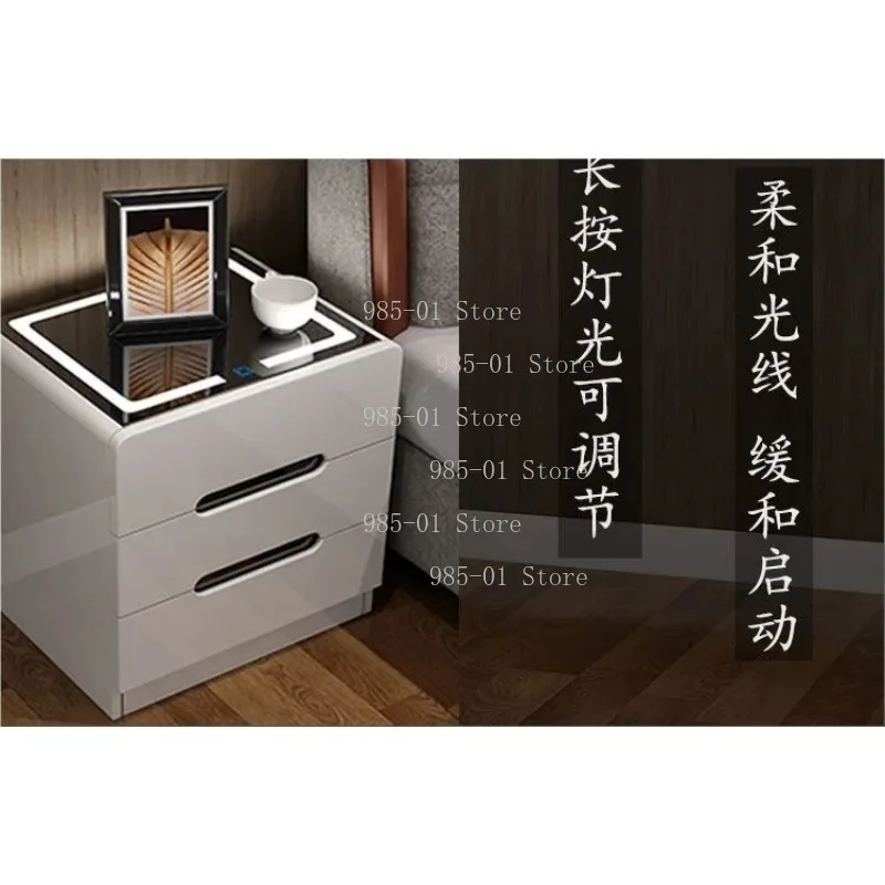 Modern simple light luxury bedroom bedside cabinet, white internet celebrity fingerprint lock bluetooth audio