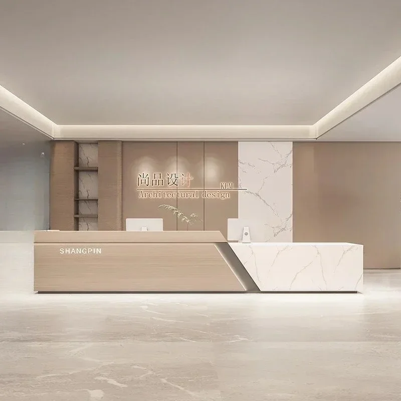 

Luxury Furniture Office Reception Beauty Salon Desk Curved Front Counter Clothes Bank Business Bureau Escritorio Table Stores