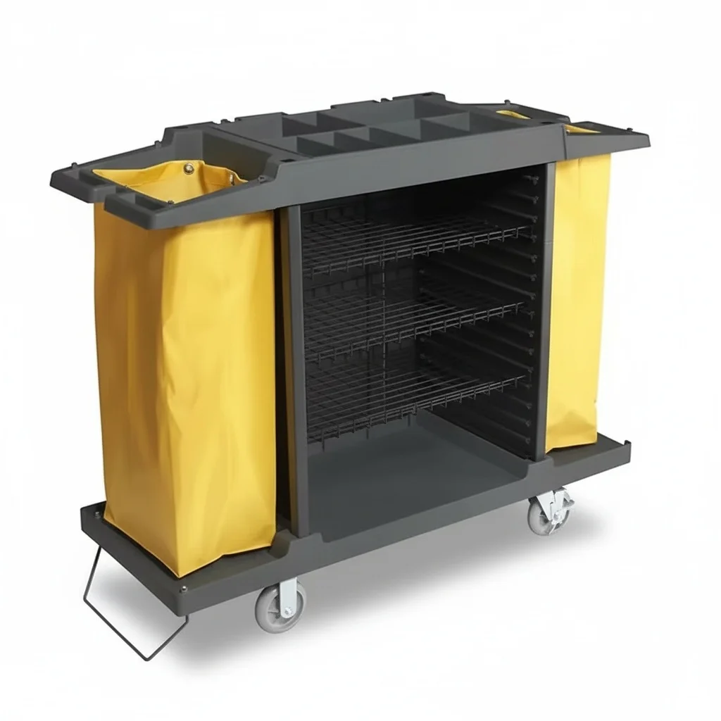 Housekeeping Cart, PP Plastic Janitor Trolley, 150x54x98 Cleaning Service Cart, Multi-tier Commercial Cleaning Tool Organizer