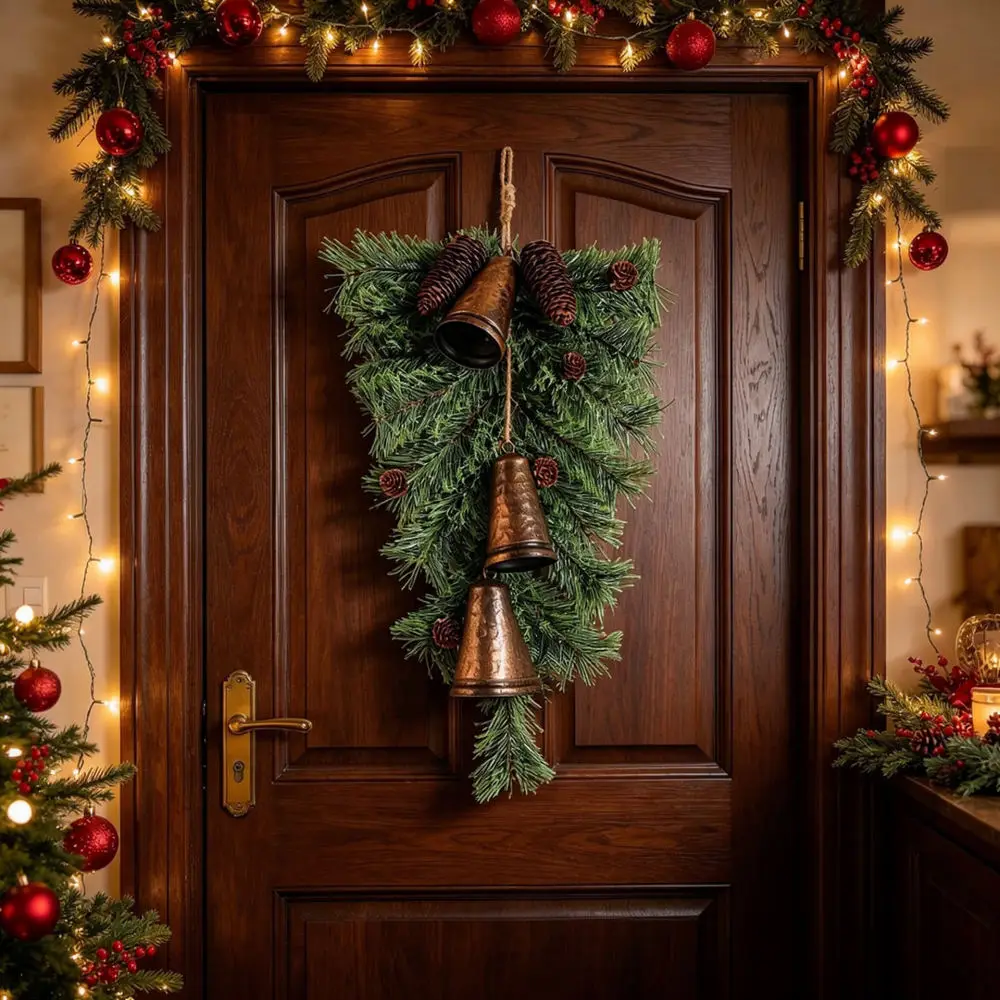 christmas-hanging-ornament-pine-needle-design-large-bell-pendant-farmhouse-style-holiday-home-party-venue-decoration