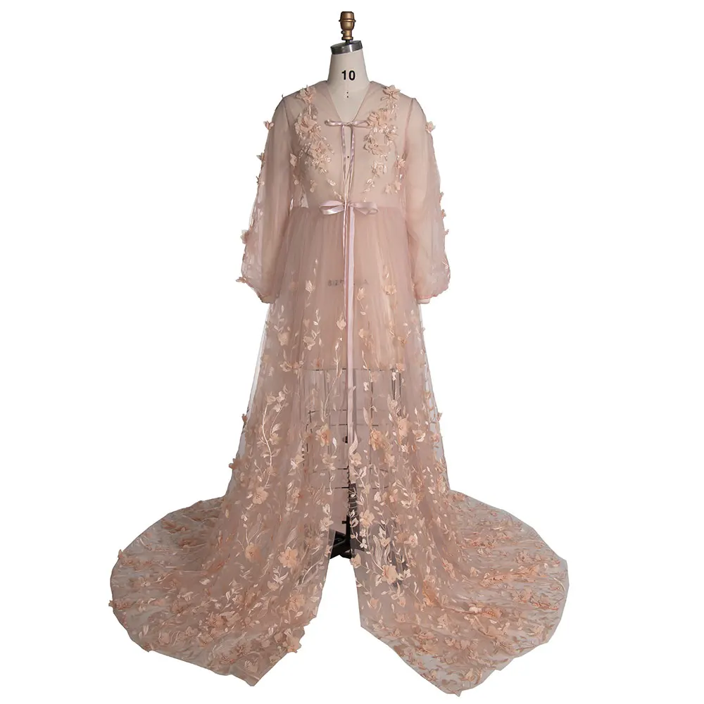 Blush 3D Floral Lace Boho Maternity Dress Sheer Mesh Fairy Outfit for Photoshoot YW240107