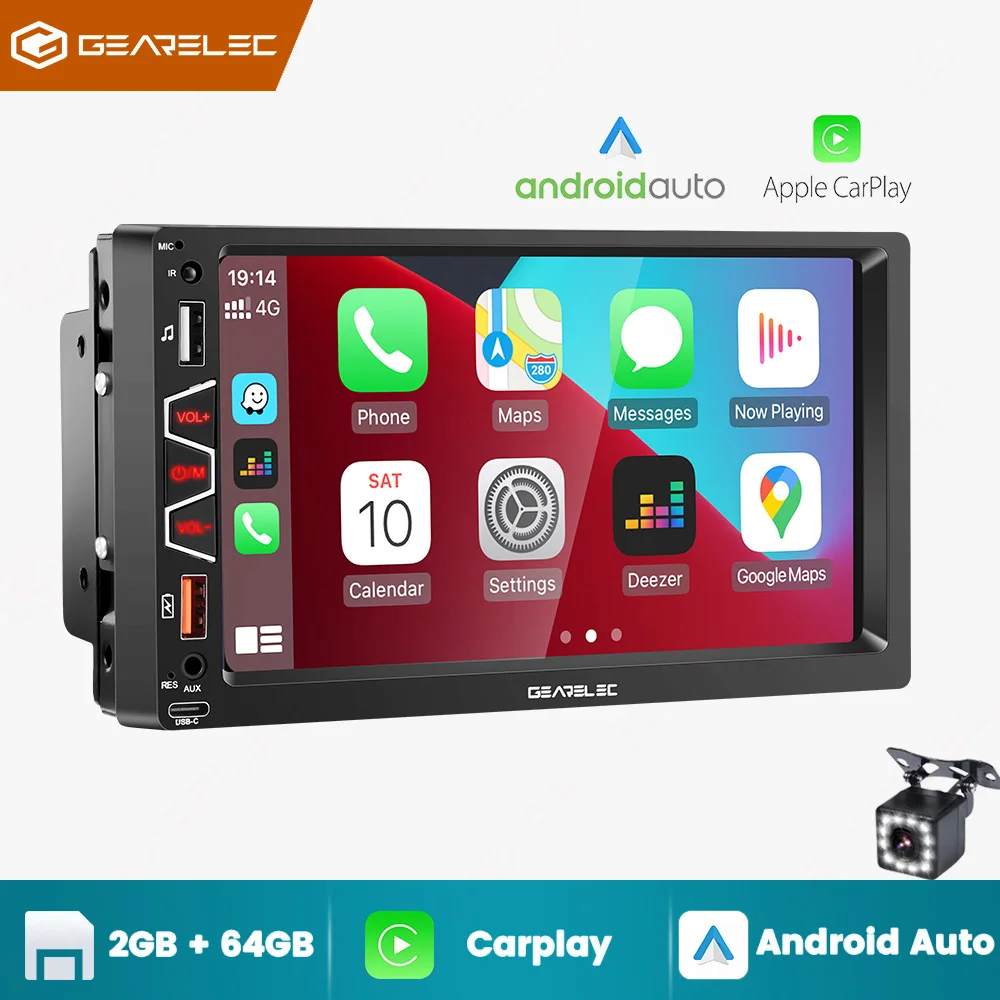 Gearelec 2din autoradio 2 DIN 7 pouces autoradio lecteur multimédia lecteur MP5 Bluetooth USB TF AUX-In récepteur radio multimédia