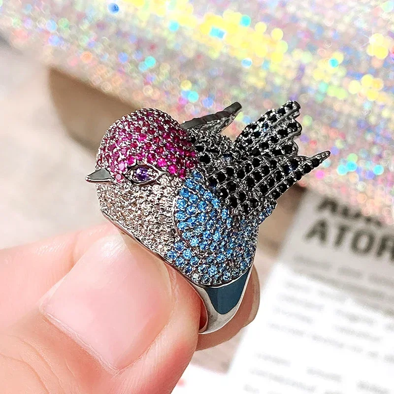 Rainbow Bird Rings for Women Hyperbole Female Finger Accessories Party Special-interested Girl Gift BlingTrendy Jewelry