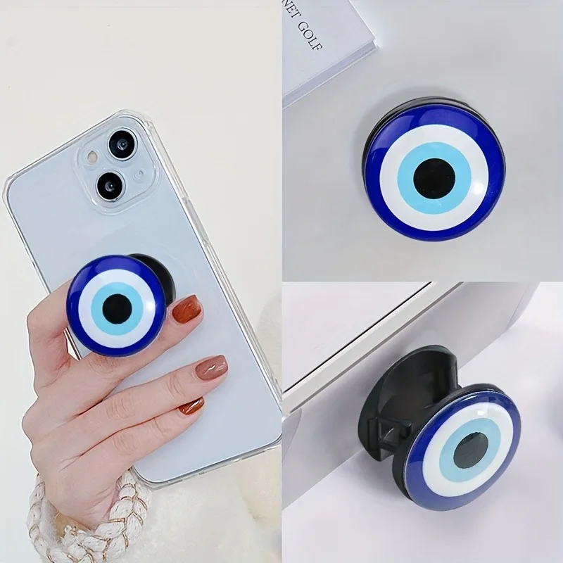 Devil's Eye Mobile Phone Push and Pull Bracket, Hand Creative Integrated Folding Bracket for Phone Support, Green and White Eyes