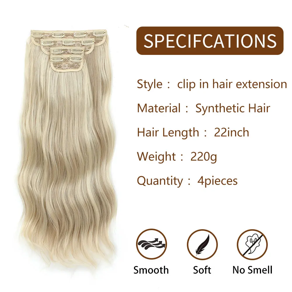 Summer Blonde Granny Silver 22 Inch 4Pcs/Set 11 Clips 220g Wavy Clip In Hair Extensions Heat Resistant Synthetic Hairpiece Women