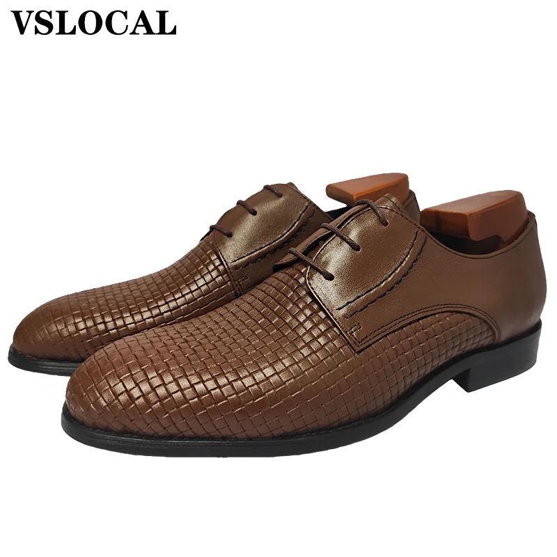 أحذية رجالية إيطالية من الجلد الحقيقي برباط علوي مستدير أحذية رجالي غير رسمية أحذية ديربي لمكتب الزفاف والقهوة السوداء للرجال