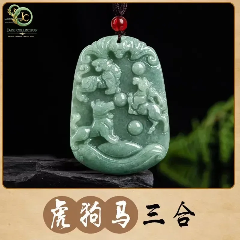 Natural A Cargo Emerald Handicraft Carved Twelve Zodiac Signs, One Pendant, Fashion  Jewelry Men's and Women's Jade Necklace