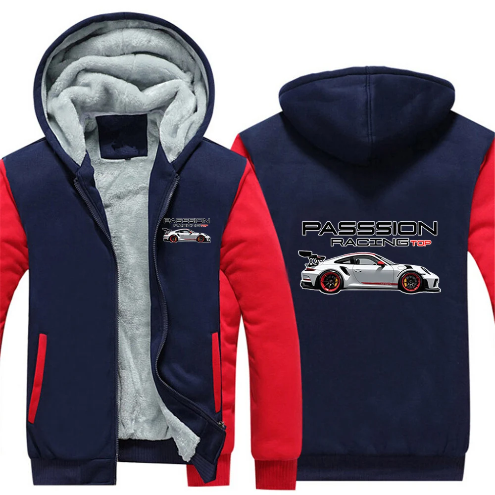 Top-level Racing Element Pattern Winter Jacket Men Warm Coat Thick Fleece Male Zipper Hooded Casual Hooded Sportswear Hoodies