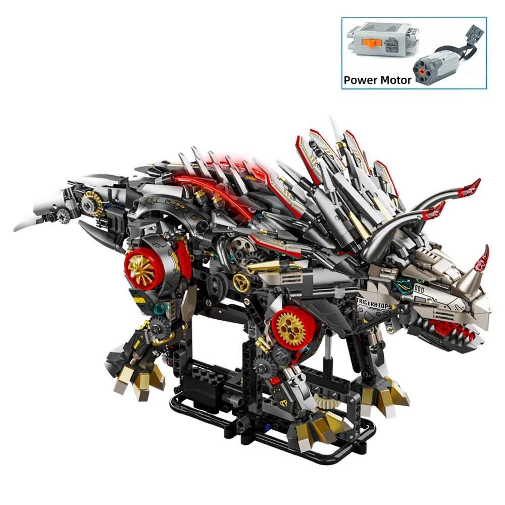 DIY Mechanische Jurassic Dinosaurus Mechanische Triceratops Bouwstenen MOC Dierenkoppeling Speelgoed STEM Educatief Model Cadeaus
