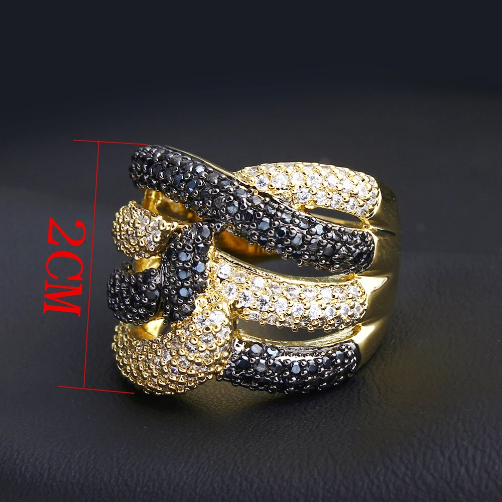 Clearance Stock Rings White/Gold/Black 2 Tone Pave Shiny Cubic Zircon Finger Ring Gold/White Color Fashion Jewelry