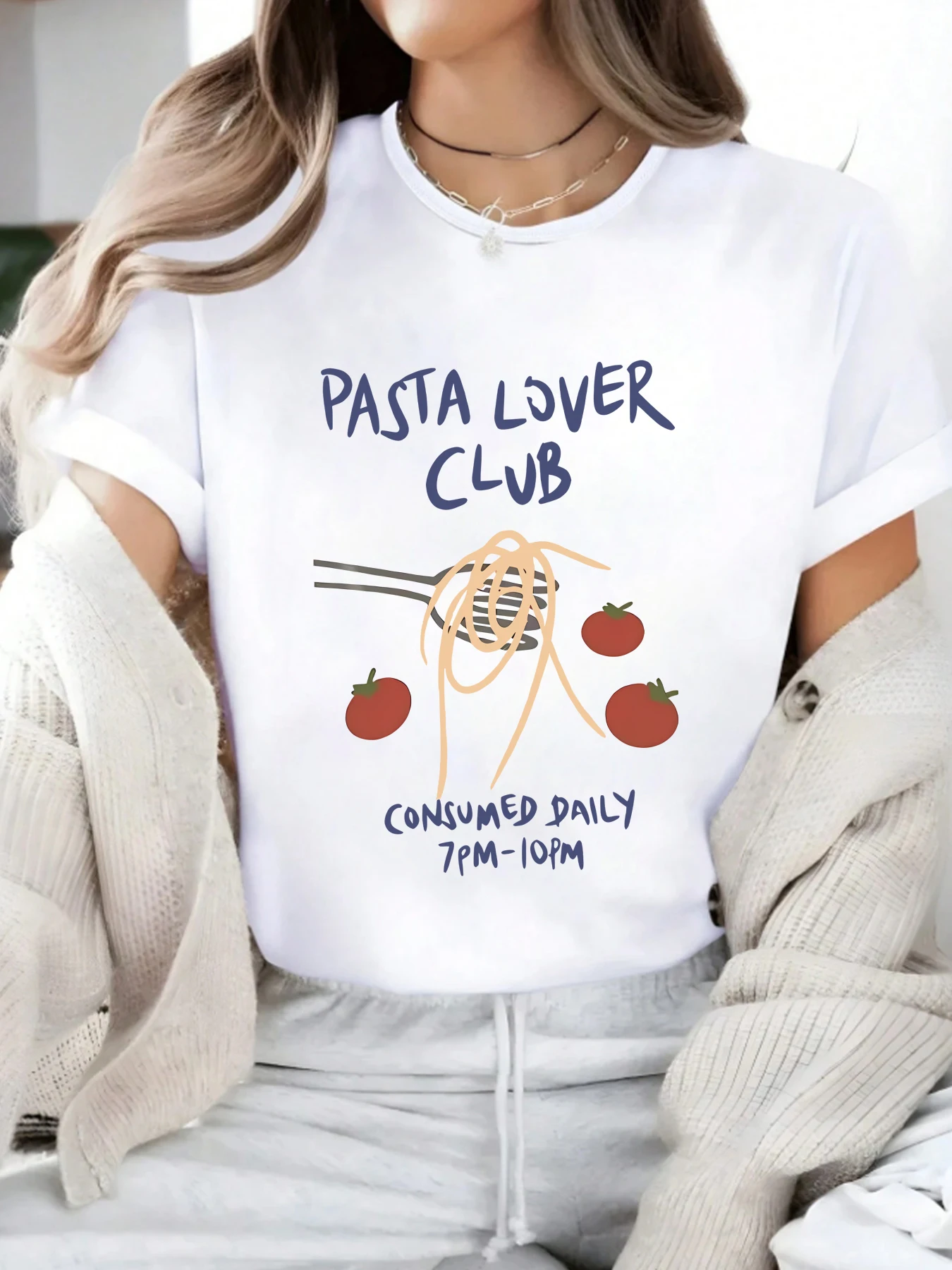 

Fork tomato Plus size women's round neck short sleeve T-shirt with elastic half sleeves and trendy prints