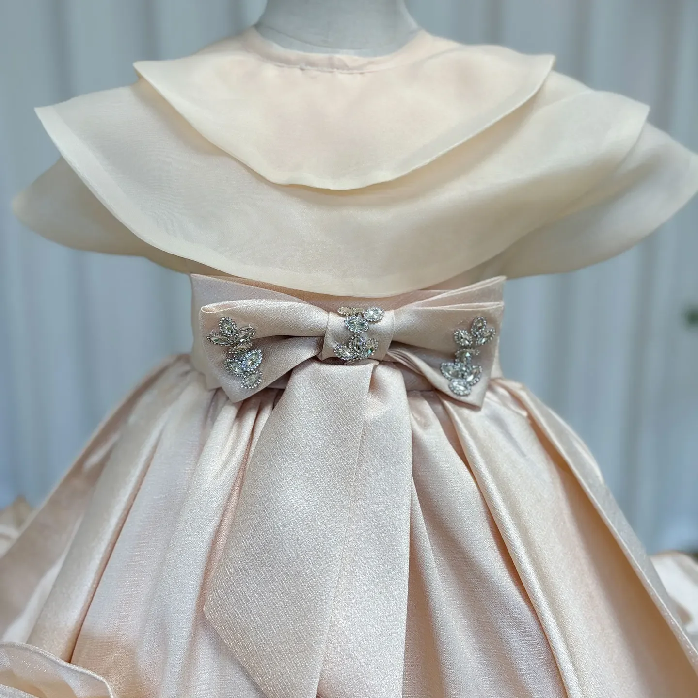 Jill desejo elegante bege menina vestidos feitos à mão flores com chapelaria para crianças casamento aniversário feriado festa vestido 2025 j104