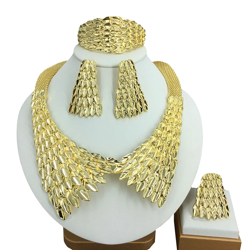 

Big Italian Gold Plated Jewelry Set for Women 2023 Trend Large Earrings African Dubai Necklace Sets for Party FHK14365