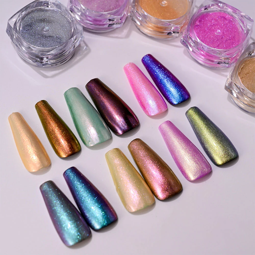 6 pots Aurora caméléon Chrome poudre à ongles holographique Mica Pigment perle poudre costume pour fard à paupières ongles Gel maquillage poudre de fête