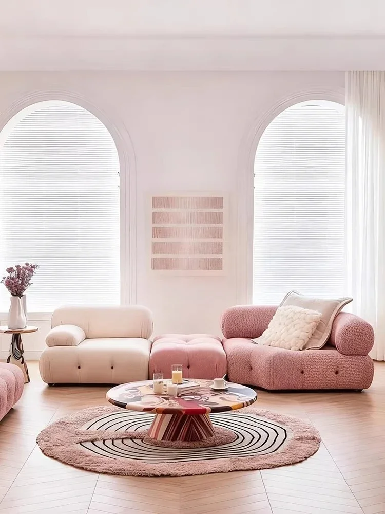 Cream wind can be fully disassembled and washed linen cotton linen mica fabric sofa small apartment girl module free combinat