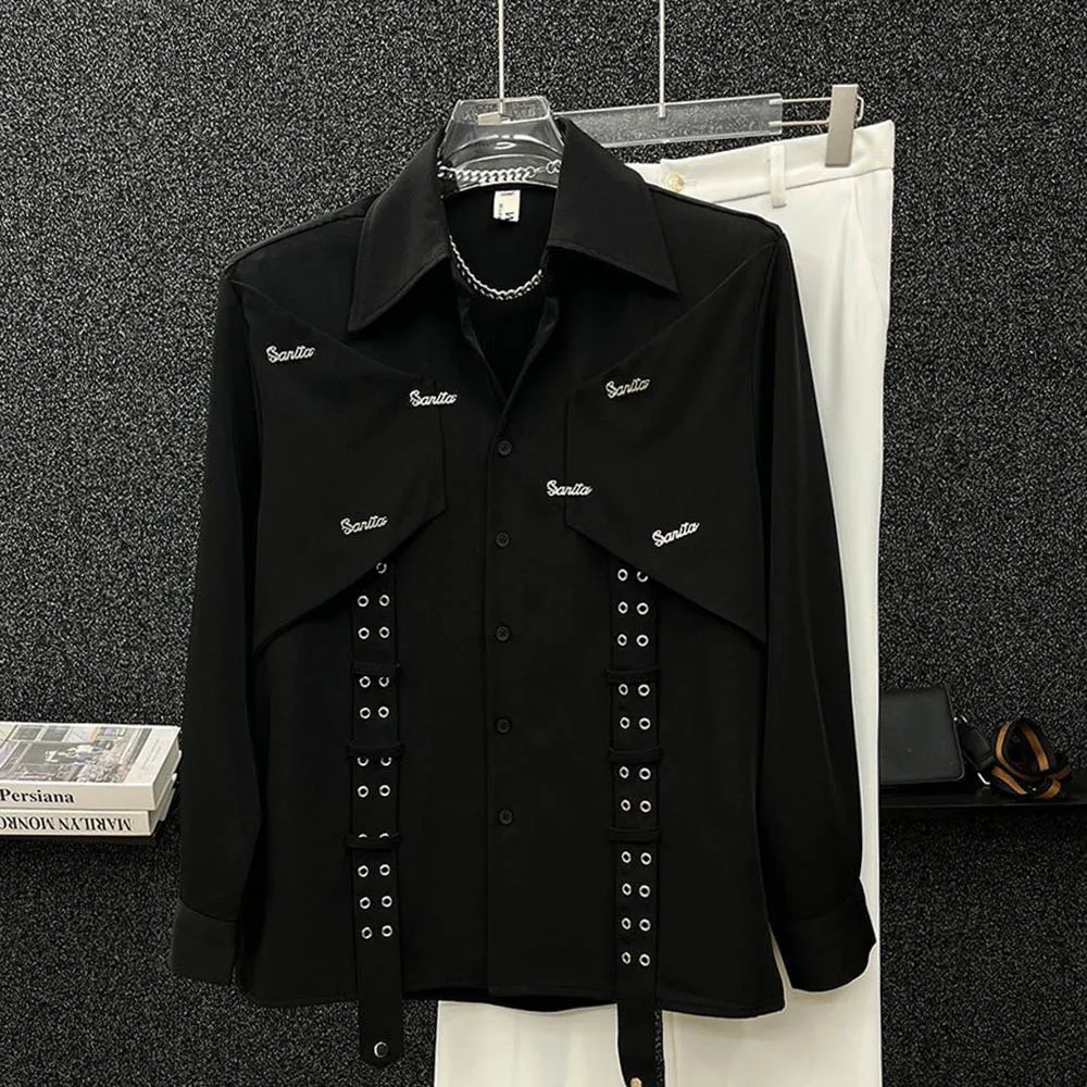 

Осенняя новая мужская лоскутная рубашка с длинными рукавами, корейская ретро-модная тенденция, уличные повседневные свободные дышащие мужские топы 2025