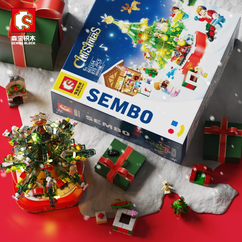 SEMBO Christmas Party Music Box Building Blocks Santa Claus Elk Deer Xmas Decoration Assembling Bricks Toys DIY For Kid Gift