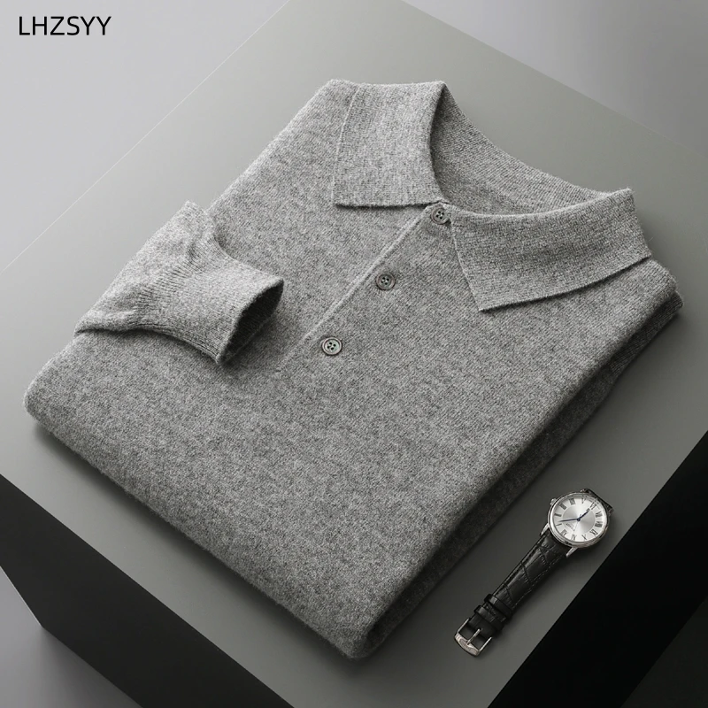 LHZSYY-suéter de cachemira para hombre, jerseys de punto con cuello tipo POLO, camisa informal, ropa de Base holgada para jóvenes, talla grande,