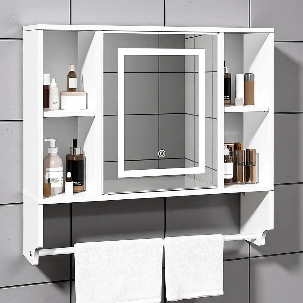 

Bathroom Wall Cabinet with Mirror, Wall Mounted Medicine Cabinet with Color Adjustment LED Lights, Mirrored Over The Toilet Stor