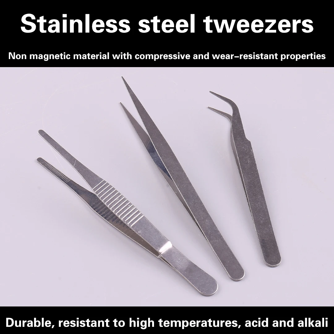 Model Equipping Tool Stainless Steel Curved Straight Tweezer Nail Art Nipper Picking Tool 3pcs Round/Straight/Curved Mouth