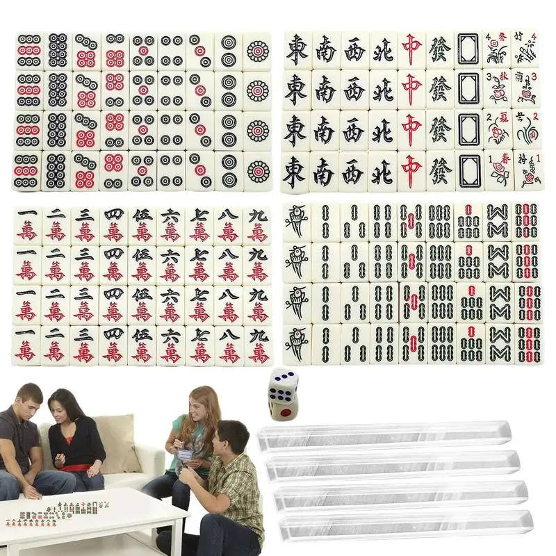 144Pcs Mini Mahjong Game Set Traditional Version Family Leisure Board Game Supplies For Party Playing Compact Gift