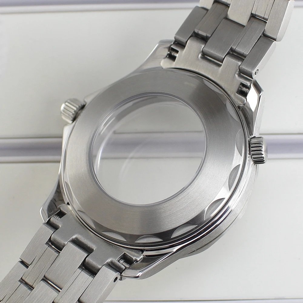 41mm 316L Edelstahl Uhrengehäuse Armband Saphirglas für Seamaster 300 NH35 NH36 NH38 Uhrwerk 31mm Zifferblatt Transparente Rückseite – Detail 3