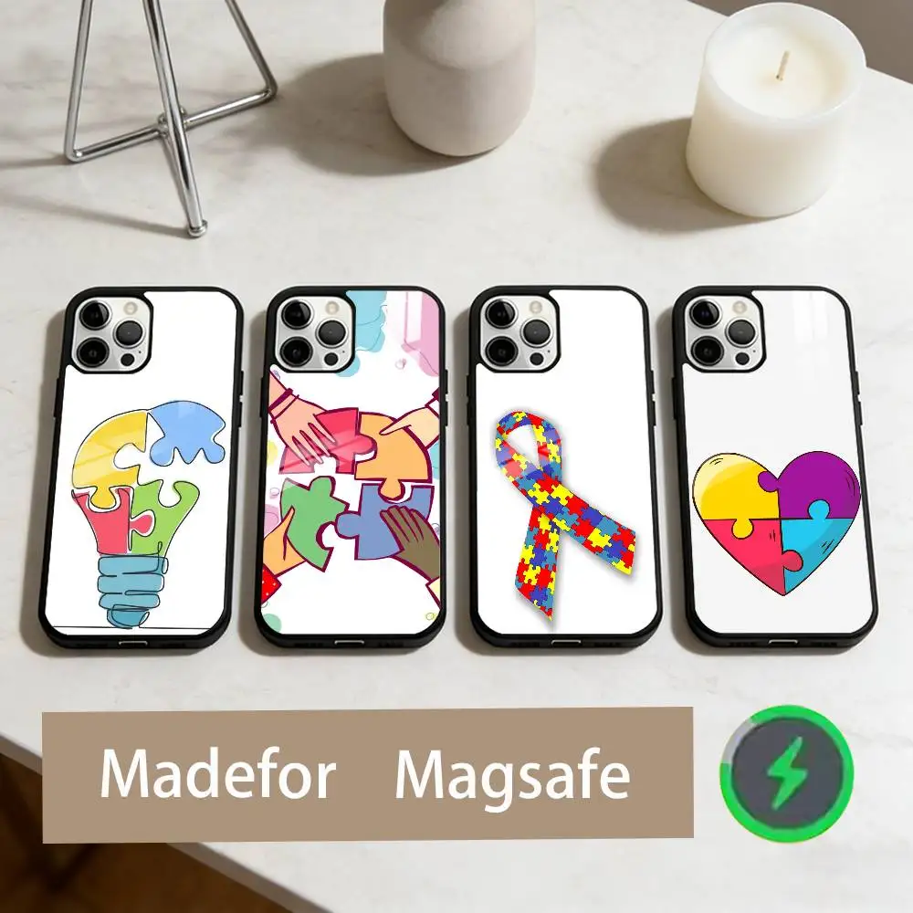 

A-Autism Support Puzzle Phone Case For iPhone17,16,15,14,13,12,11 Plus,Pro Max Magnetic For Magsafe Wireless Charging