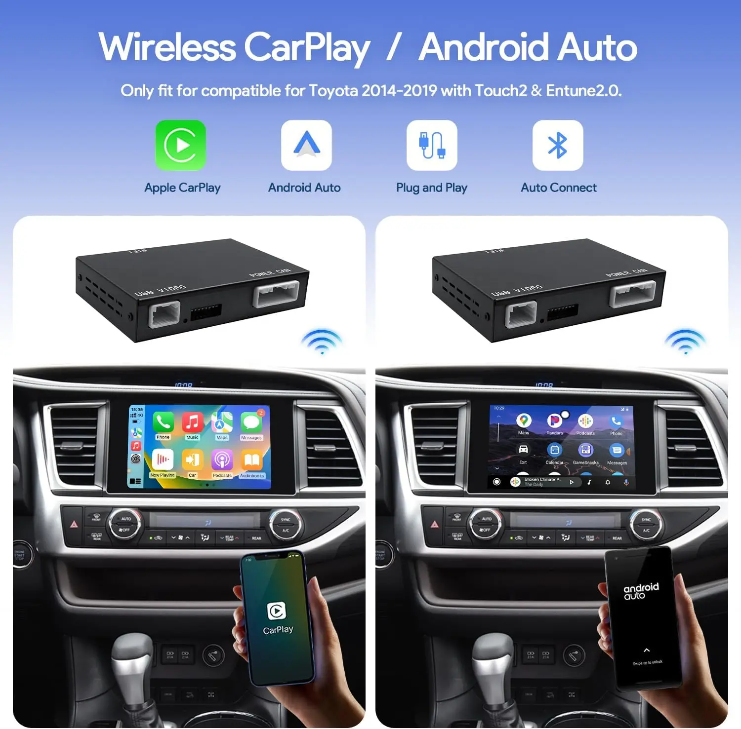 Binize Wireless Carplay For Toyota 2014-2019 Tundra RAV4 Tacoma Land Curiser Prado Auris Highlander 4Runner Android Auto Decoder