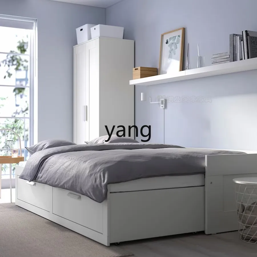 LMM  Folding Small Apartment Simple Pull-out All Solid Wood Sofa Bed Push-Pull Retractable Storage