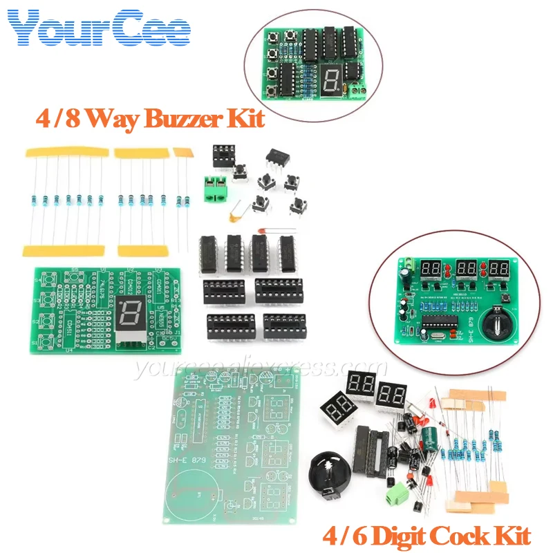 Zestawy DIY AT89C2051 Elektroniczny Zegar 4-bitowy 6-bitowy Cyfrowy Wyświetlacz LED z Tubami Cyfrowymi Zestaw 4/8-kierunkowy Cyfrowy Buzzer Licznik Sekund
