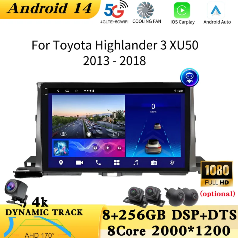 7862 CPU Android For Toyota Highlander 3 XU50 2013 - 2018 Player Radio Head Unit GPS Navigation Auto Multimedia Carplay No 2din