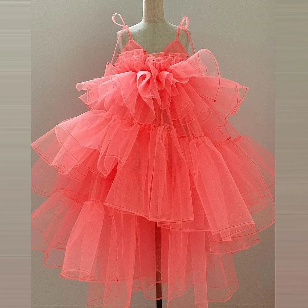 

Cute Princess Holiday Dresses With Spaghetrti Straps Above The Knee Tulle Party Gowns Yong Girls Dance Beach Birthday Gowns