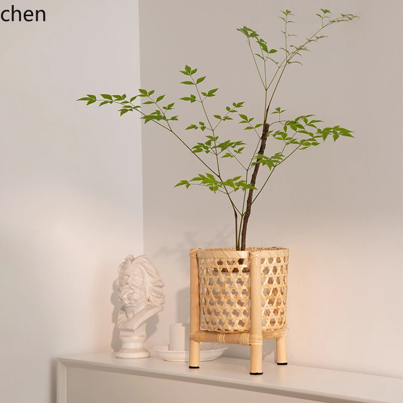 YXY Desktop Bamboo Woven Small Flower Pot Indoor Home Decor Ornament Pure Handmade Woven Floral Basket