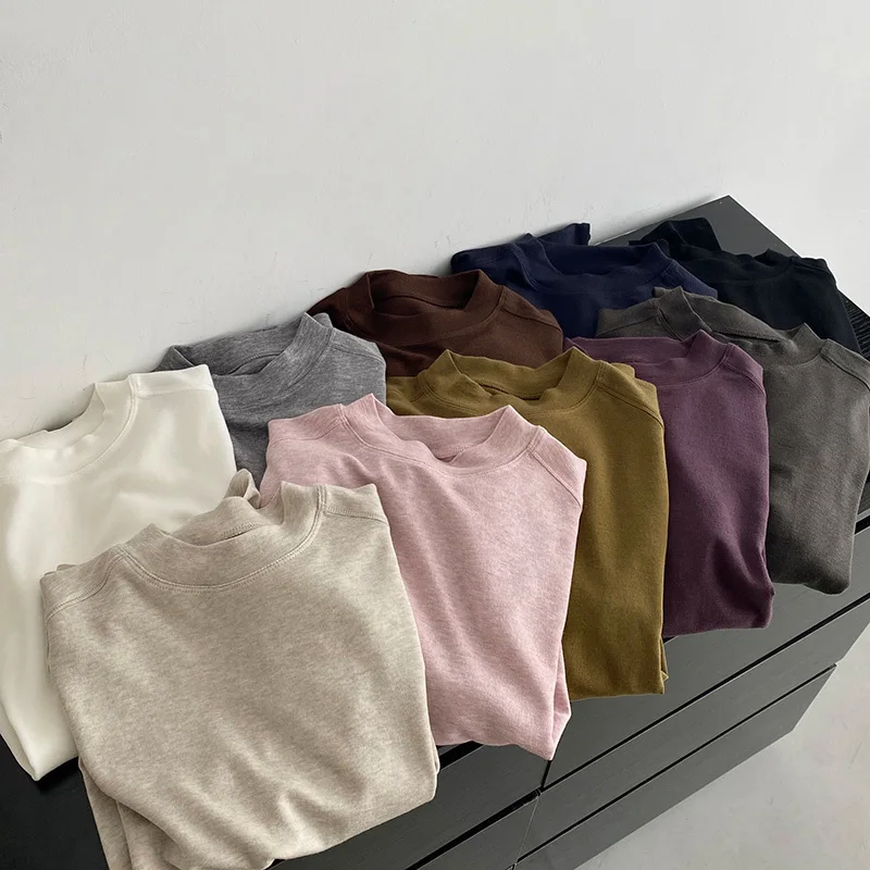 

Half High Collar Wool Lyocell T-shirt,Autumn Winter Soft Solid Color Long Sleeve Bottoming Tops
