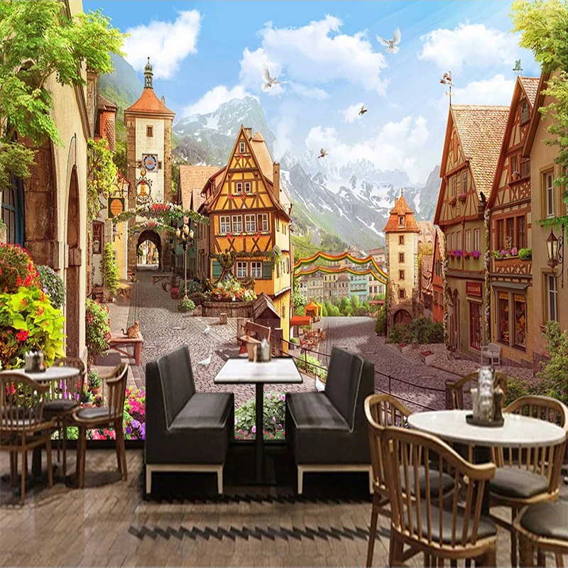 Custom Mural European Town Street Scenery 3D Photo Wallpaper For Living Room Restaurant Cafe Wall Decor Picture Painting Paper