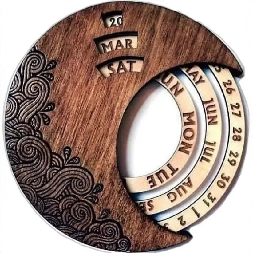 Wooden perpetual calendar round rotating wall calendar, linden calendar handicraft ornament