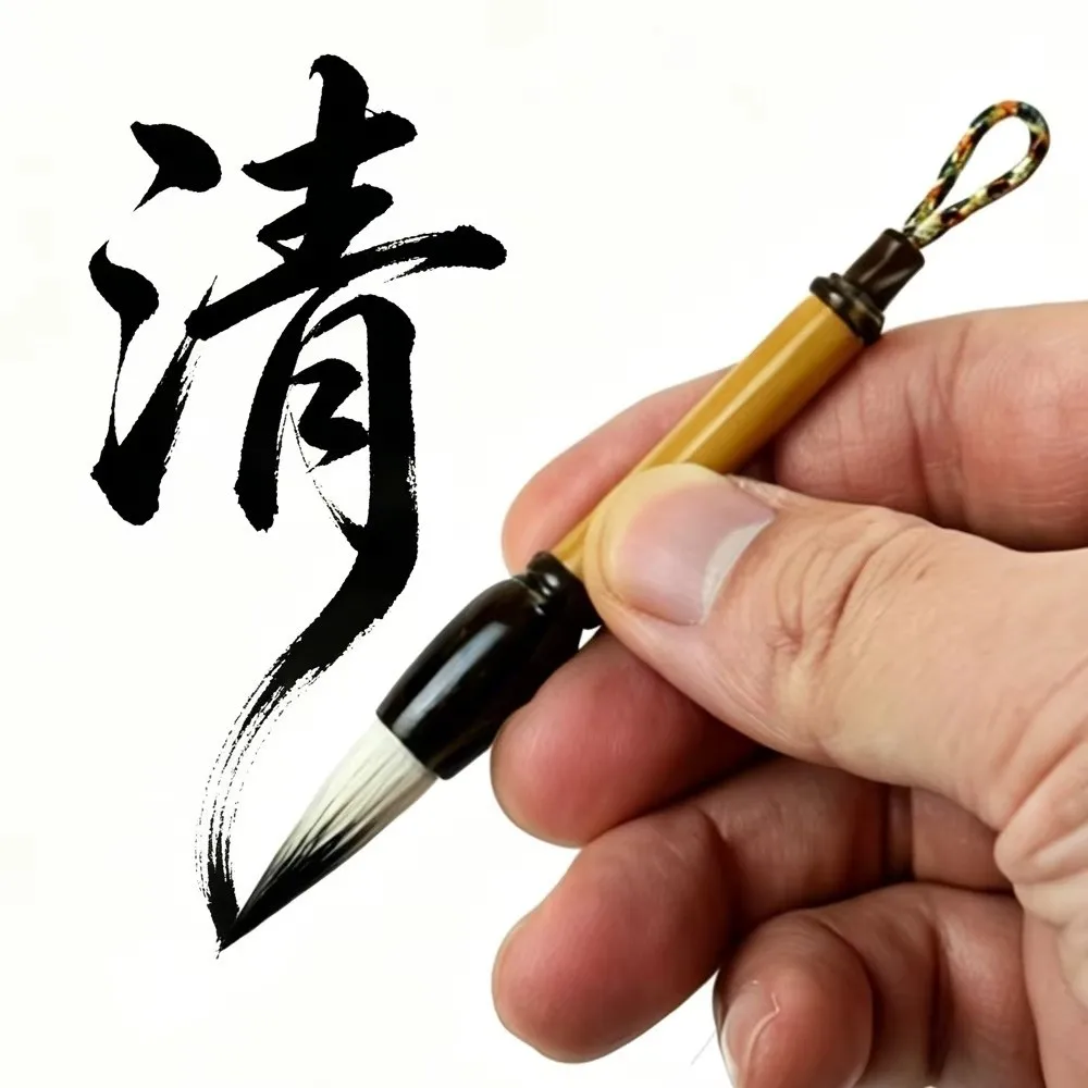 Portable Mini Chinese Calligraphy Brush Bamboo Handle Traditional Ink Pocket Size Writing Brush 9cm Pendant Small Writing Brush