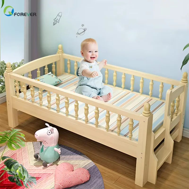 Kinderbett mit Geländer, Einzelbett, Massivholz, für Jungen, kleines Bett, Mädchen, Prinzessin, Babybett