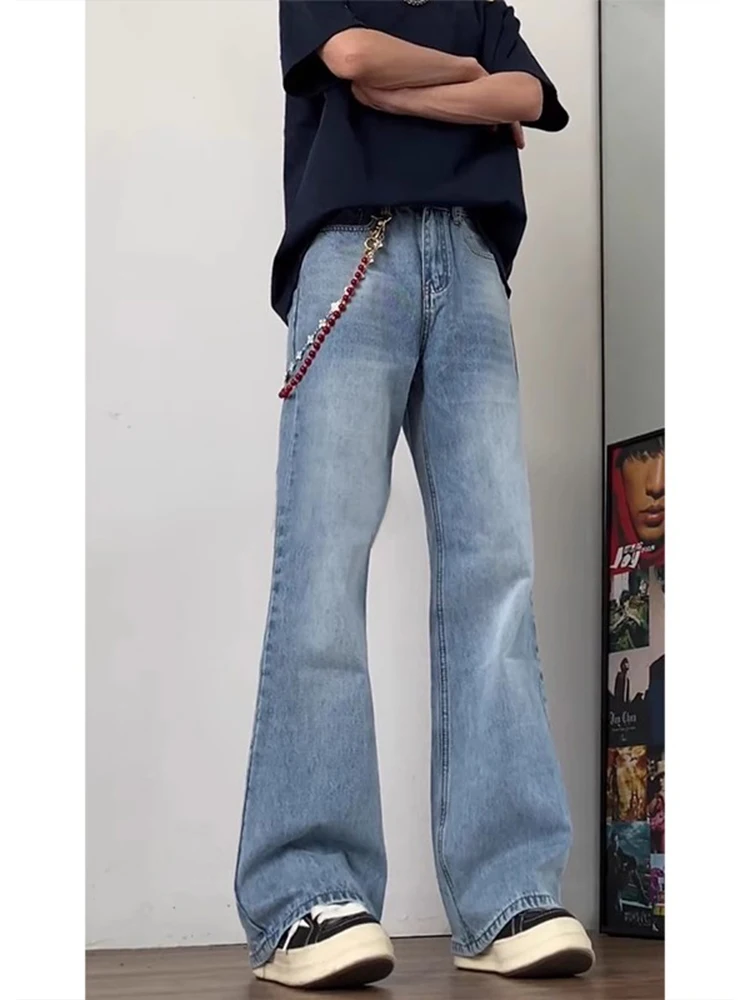 

Светло-голубые прямые джинсы для мужчин, свободные длинные брюки в американском стиле, широкие джинсы Cleanfit для высоких мужчин, молодежная мода